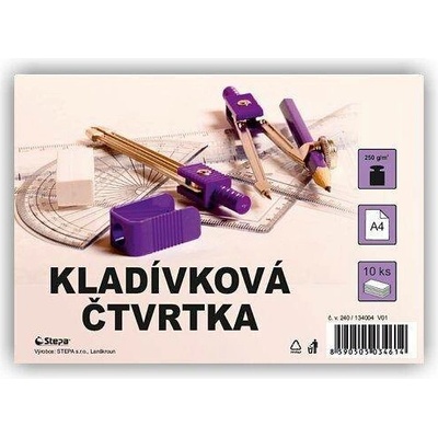 Kladívková čtvrtka, kreslící karton A4, 250g - bílá, 10 listů