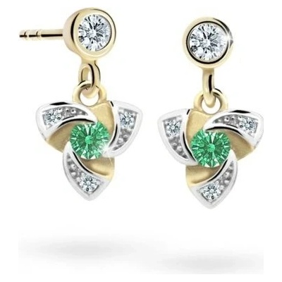 Danfil dětské náušnice C2203 ze žlutého zlata s kamínkem Emerald Green zapínání balónek