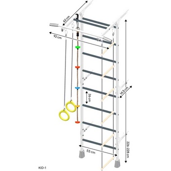 RESTPRO Шведска стена за детска гимнастика, метална, с аксесоари, бяла (kid-1-white)