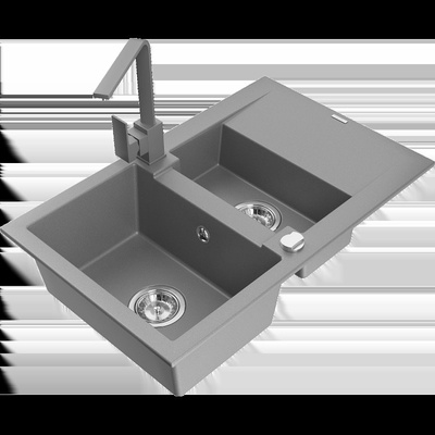 Gaspar гранитна мивка с 1, 5 камери с отцедник и кухненски смесител Rita, сив - 6507-71-670300-71 (6507-71-670300-71)
