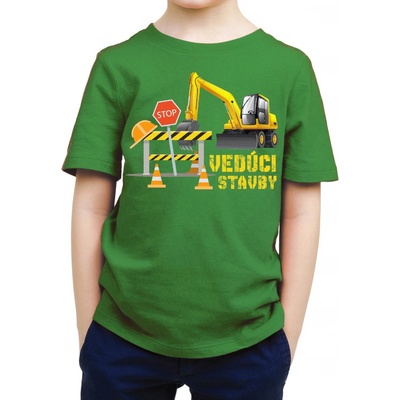 Fajntričko Kids detské tričko Bager Vedúci stavby zelená