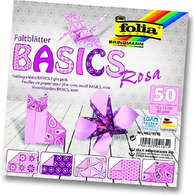 Folia Bringmann Origami papír Basics 80g/m2 50 listů 15x15 cm Růžová
