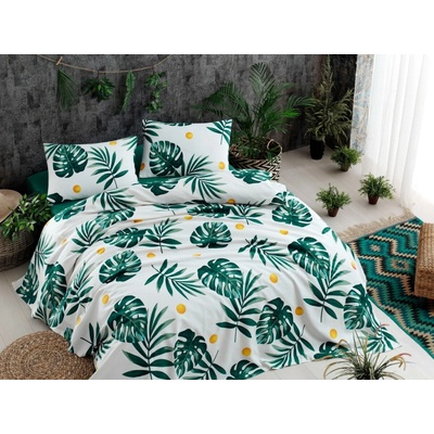 L'essentiel Bavlnený pique prehoz Monstera 200x235 cm zelený/biely