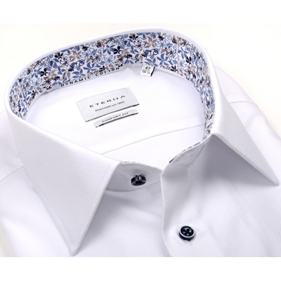 Eterna Dynamic Cotton Comfort Fit košile krátký rukáv se vzorem a barevným vnitřním límcem bílá