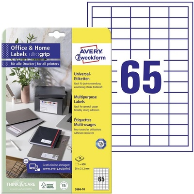 Avery-Zweckform 3666-10 38 x 21.2 mm papier biela 650 ks trvalé univerzálne etikety atrament, laser, kópie