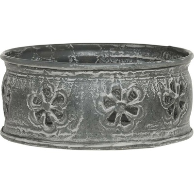 Zinkový antik kovový svícen s květy na válcovou svíčku - Ø 13*6 cm - Chic Antique