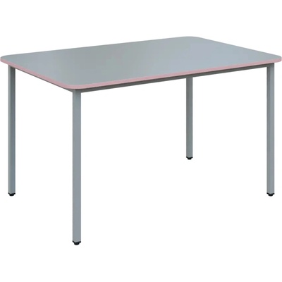JSBR 130 N jídelní stůl kovová podnož stříbrná deska 18 mm deska šedá s hranou pastelově růžová 1300 x 900 mm