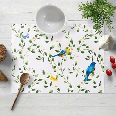 Biante bavlna prostírání Sandra SA-501 Modří ptáčci a větvičky na bílém 30x40cm