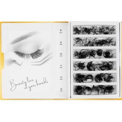 Luxury Lashes 12D Riasy Premium sypané v hotovom vejáriku MIX 1 000 Ks Zakrivenie umelých rias: CC, Dĺžka umelých rias: Mix dĺžok 9-14 mm, Hrúbka rias: 005