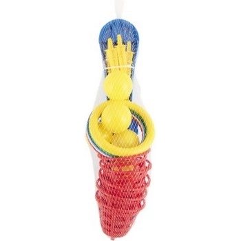 Teddies Hádzacia hra plast kríž s kruhmi + košíčkami s loptičkami v sieťke