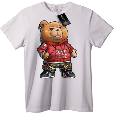 NOONEBRAND Тениска Boss Life мечка - M, White