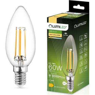 Lumiled LED žiarovka E14 B35 7W = 60W 806lm 3000K Warm 360° Filament