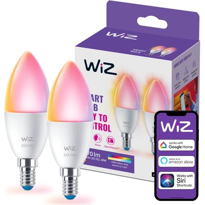 Philips Wiz Colors 8719514551275 LED žiarovka E14 C37 4,9W/470lm 2200-6500K+RGB sviečka 2-set