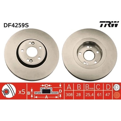 Brzdový kotúč TRW DF4259S