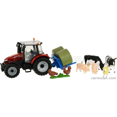 Britains Britský traktor Massey ferguson 5612 so zvieratami 2016 červený strieborný 1:32