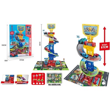 Image 1 of ДЕТСКИ ПАРКИНГ-КУЛА НА 3 НИВА С ГОЛЯМА ПЪРЗАЛКА И 3 МЕТАЛНИ КОЛИ