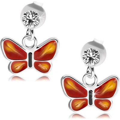 Šperky eshop čirý krystalek Swarovski červeno-žlutý motýlek PC13.19