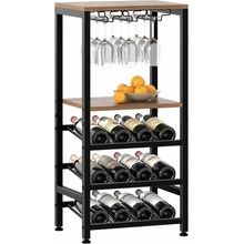 Houseland Wine Stojan na víno s držákem na skleničky hnědý/černý