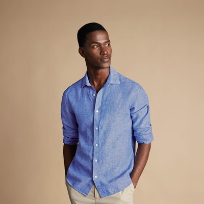 Charles Tyrwhitt Pure Linen Shirt - Cobalt Blue - Classic fit | M Лека ленена риза Ленени