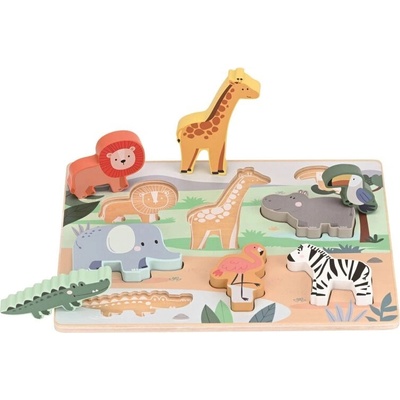 Lelin drevené 3D puzzle Safari s figúrkami