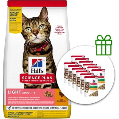 HILL'S Hill s Science Plan Light гранули за възрастни котки с пиле 10 кг + 12 пауча безплатно