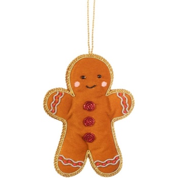 Sass & Belle Текстилна ръчно изработена коледна украса 10 cm Gingerbread - Sass & Belle (INVXM020)