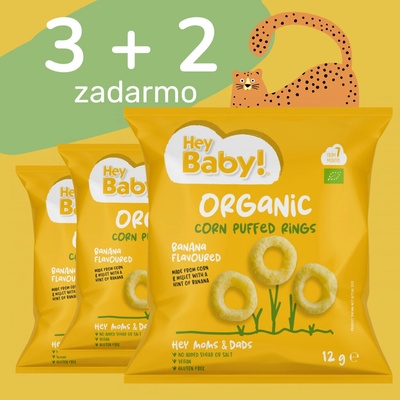 Hey Baby Kukuričné chrumky v tvare krúžkov s banánovou príchuťou, BIO 12 g