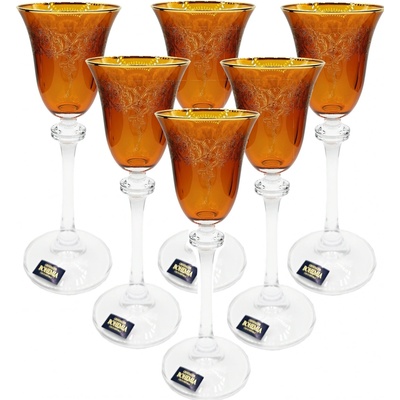 Bohemia Crystal sklenice Alexandra oranžové s ornamenty 60 ml