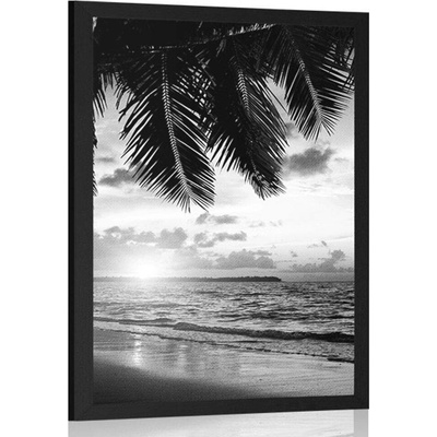 Plakát východ slunce na karibské pláži v černobílém provedení - 40x60 silver