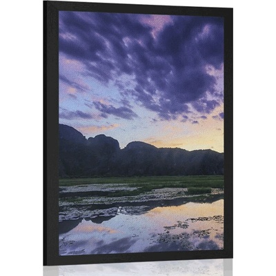 Plakát romantický západ slunce v horách - 60x90 silver