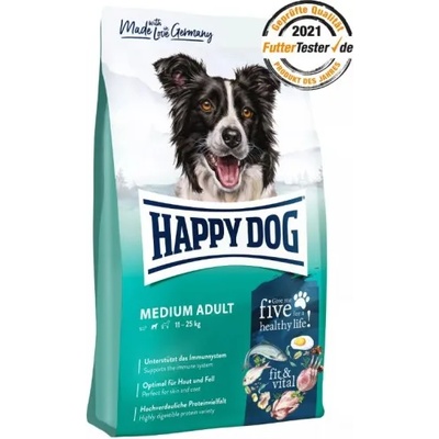 Happy Dog Fit & Vital - Medium Adult - храна за кучета от средни породи, с пилешко месо, агнешко, риба, новозеландски миди, билки, 12 кг, Германия - 60756
