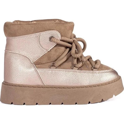 Shelvt Beige lace-up women's snow boots with a thick sole