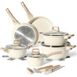 Just Perfecto Комплект тенджери и тигани Just Perfecto JL-28, 15 ч, Отливка, Мраморно покритие, Индукция, Аксесоари, Бежов (JL-28 beige)