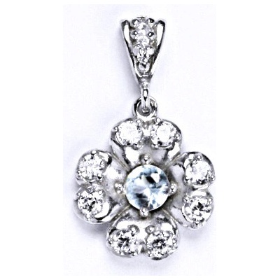 Čištín Stříbrný přívěšek s čirými zirkony a akvamarínem, kytička, P 1402/2