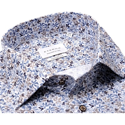 Eterna Comfort Fit košile s modro-béžovým florálním vzorem