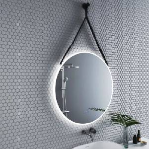 Inter Ceramic Огледало с осветление и антизапотяване Inter Ceramic, кръгло, 80 см, с черна каишка (1909BLACK)