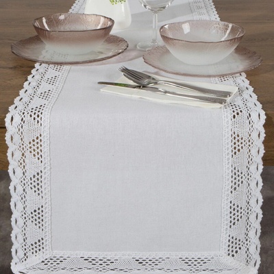 RAEBEL Vyšívaný biely behúň s krajkou 35x180 cm NATALI biela Bavlna/polyester 40x180 cm
