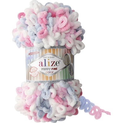 Alize Puffy fine color 5945 bílá, růžová, modrošedá