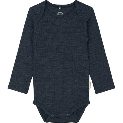 Dětské body dlouhý rukáv z merino vlny modré Melange Blue Nights Mikk Line