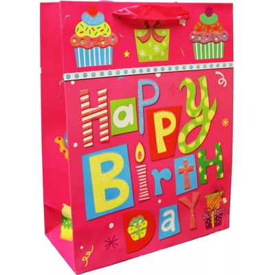 Dárková taška Happy Birthday ružová 23*18cm