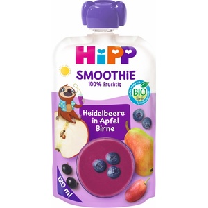 Hipp Био плодово смути Hipp - Ябълка, круша и боровинки, 120 ml (84002) - ozone