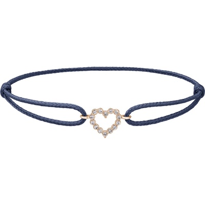 Tiami provázkový náramek Little Heart z růžového zlata s diamanty tmavě modrý BLHP20001