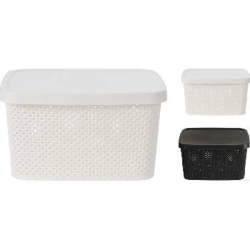 Image 1 of ПАНЕР ЗА СЪХРАНЕНИЕ С КАПАК 027100150 27.5x22x15см РАТАН БЯЛ/ЧЕРЕН (027100150)