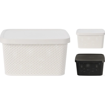 ПАНЕР ЗА СЪХРАНЕНИЕ С КАПАК 027100150 27.5x22x15см РАТАН БЯЛ/ЧЕРЕН (027100150)