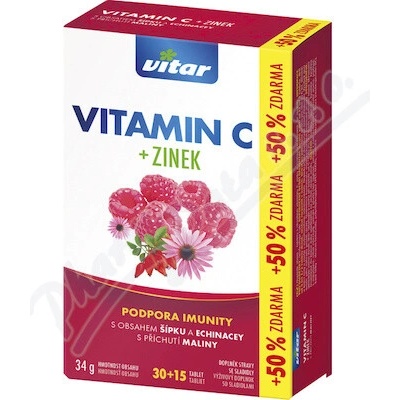 Vitar Vitamin C+Zinok +echinacea+šípek 30+15 tabliet