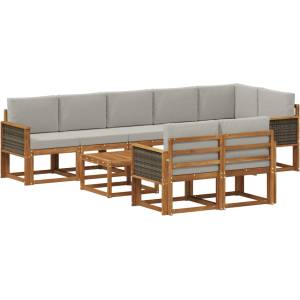 vidaXL Комплект дивани за открито 9 бр. Натурално и светлосиво (3385327)
