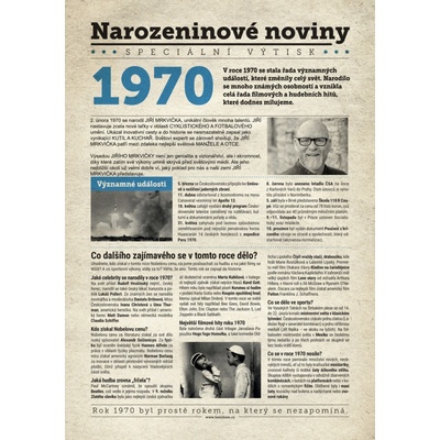 Narozeninové noviny 1970 s vlastním textem a fotografií S textem