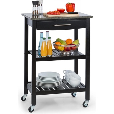 Tennessee, количка за сервиране, кухненска количка, 4 нива, дърво, гранит, мобилна (ST2-Tennessee-Black) (ST2-Tennessee-Black)