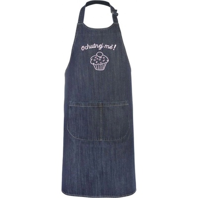 Zelenáčky Kuchyňská zástěra s výšivkou Muffin modrá riflová