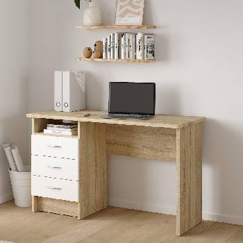 Бюро Function Plus с 3 чекмеджета Дъб сонома и бял